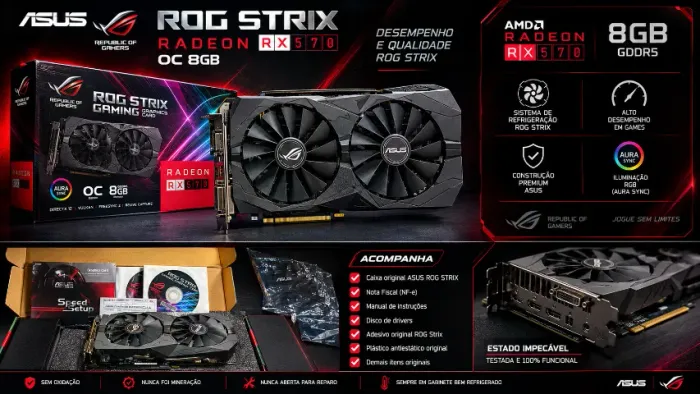 ASUS RX 570 ROG STRIX OC 8GB ? Completa na Caixa | Impecável