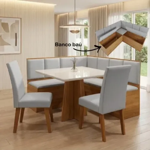 Conjunto de Mesa Canto Alemão com Baú + 2 Cadeiras . Pronta Entrega. 0903