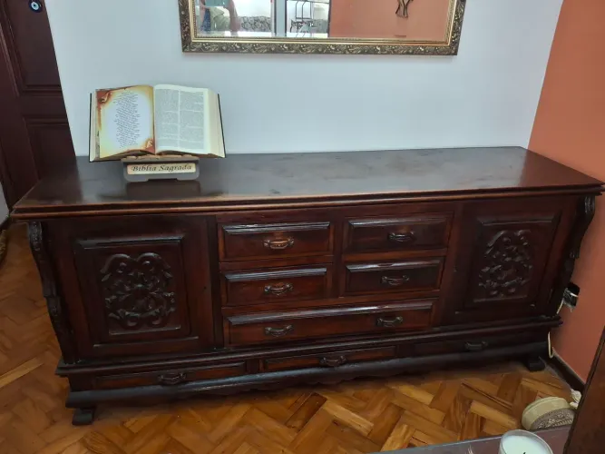 Buffet aparador rústico estilo manuelino em madeira maciça
