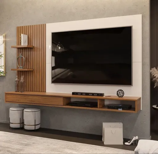 Belíssimo Painel Com Detalhe Ripado, Para Tv Até 65 Polegadas, Novo Na Caixa Lacrado!
