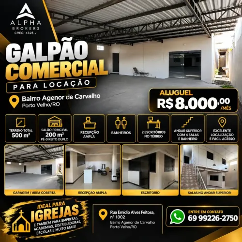 Locação - Galpão com 500m²  prox. ao SESI- ideal p/ Igreja