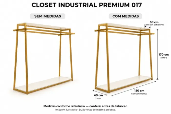 CLOSET ARARA INDUSTRIAL DOURADA COM PRATELEIRAS