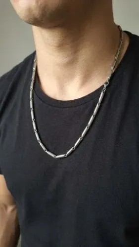 Corrente Masculina Aço Inoxidável Elos Bastão / Canutilho Mod. Minimalista Premium