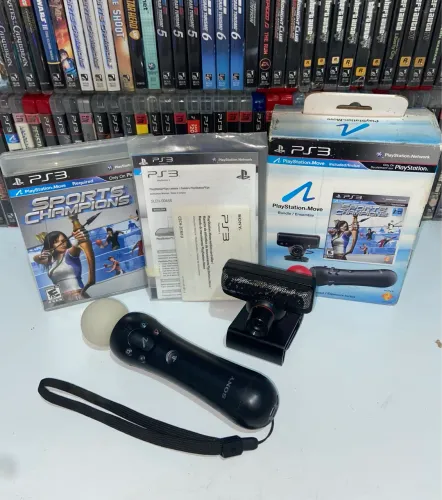 Kit PlayStation Move PS3 Completo - Câmera PlayStation Eye + Controle Move + Jogo 