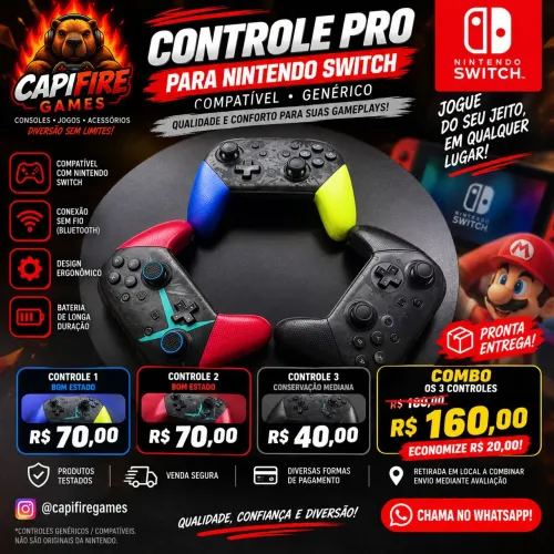Controle Pro para Nintendo Switch - Genérico - Testado - A partir de R$40