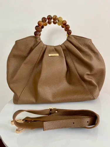 Bolsa em couro legítimo alça esferas