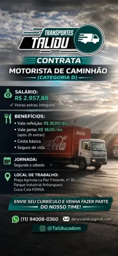 VAGA MOTORISTA CATEGORIA ( D ) - OSASCO