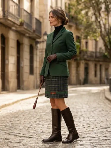 Saia xadrez importada de Portugal estilo equestrian
