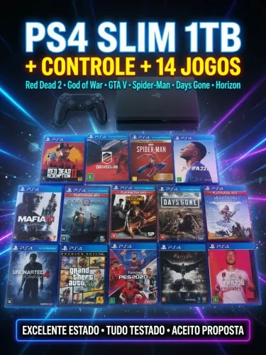 PlayStation 4 desbloqueado um tera de HD 14 jogos Físicos
