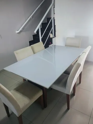 Mesa de Jantar com Tampo de Vidro + 6 Cadeiras