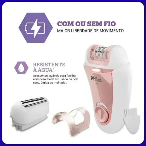 Depilador e Aparador Elétrico Philco Bivolt Resistente à Água Com ou Sem Fio + Acessórios