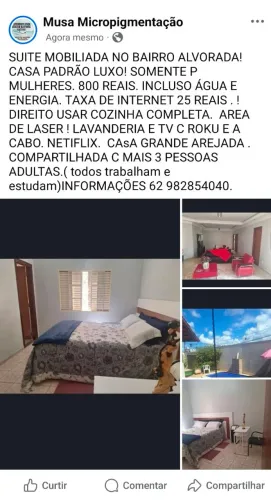 Suíte luxo mobiliada  em residência familiar 