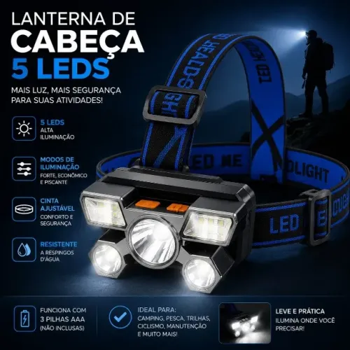 Lanterna de cabeça 5 leds ( produto novo ) poucas unidades