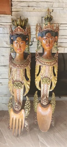 Esculturas Balinesas em Madeira - Par Grande Decorativo - Perfeitas Condições