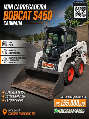 Mini Carregadeira Bobcat S450 cabinada e ar condicionado 