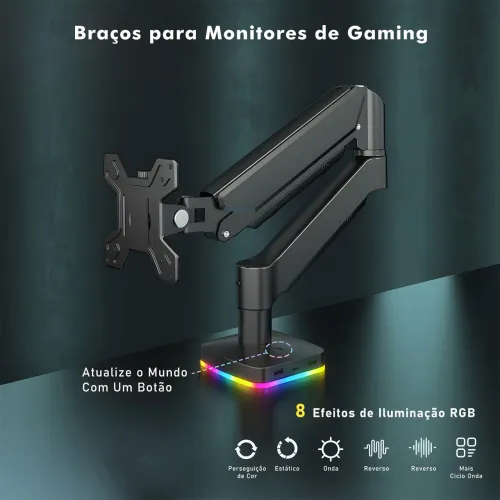 Braço Articulado com pistão a gás, com HUB USB e RGB (LACRADO)