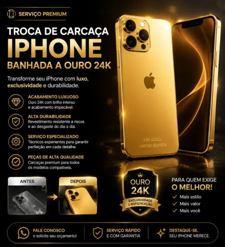 SEU iPHONE AGORA VALE OURO! Transforme em uma Edição Luxo 24K"