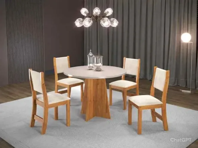 Mesa de Jantar Flipp 90x90 4 Cadeiras Mel Blonde Veludo Marfim Viero - Entrega Rápida!