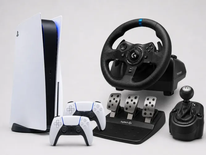 PS5 + 2 Controle + volante completo Longitech