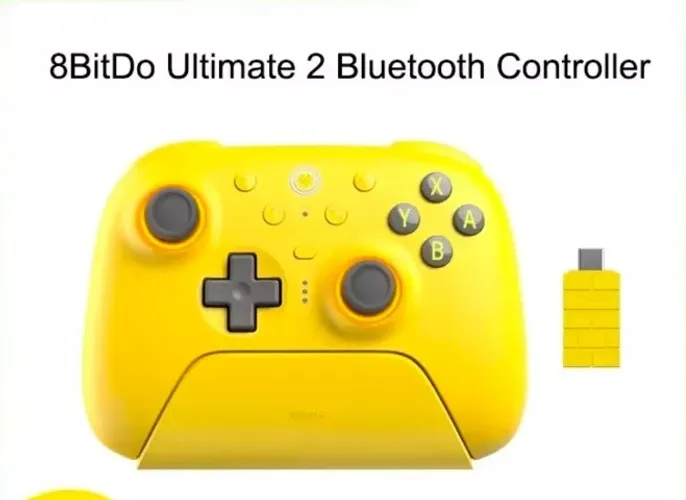 Controle 8BitDo Ultimate 2 Bluetooth+Doca- Amarelo -Original - Lacrado