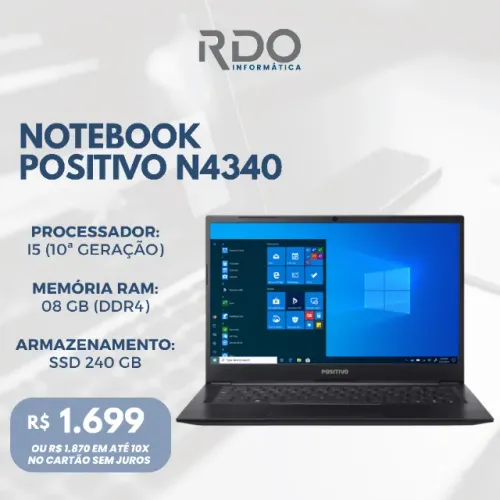 Notebook Positivo N4340 i5 10ª Geração 8GB RAM SSD 240GB - Notebook rápido!