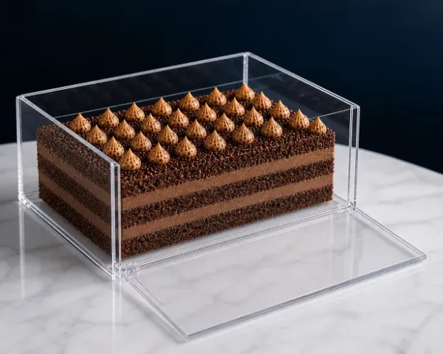 Caixa Acrílico Slice Cake 30x30x12cm Frente Removível (Com Tampa)