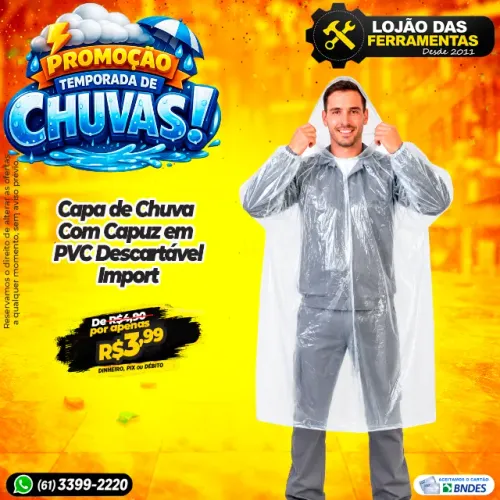 Capa de Chuva Com Capuz em PVC Descartável Import