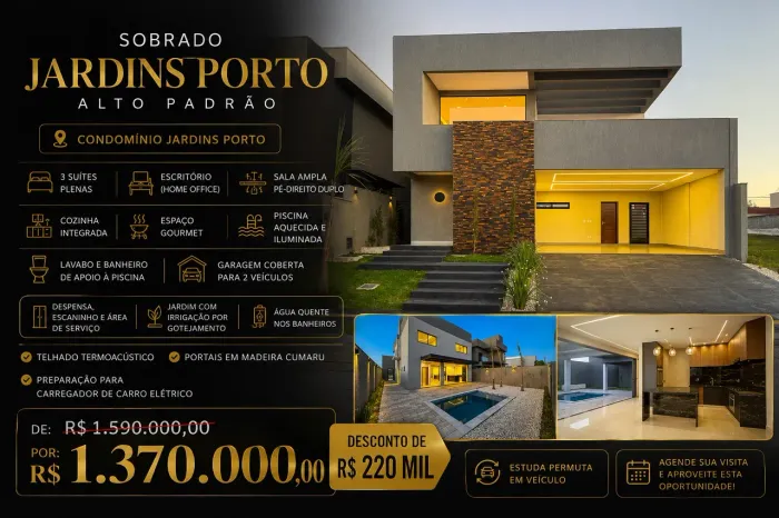 Sobrado Alto Padrão no Jardins Porto | 3 Suítes + Home | R$ 220 Mil de Desconto