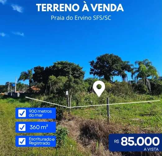 Terreno 900 metros do mar  Praia do Ervino SFS/SC