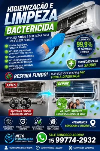 Higienização e Limpeza Bactéricida Ar condicionado Sorocaba Araçoiaba Salto Pirapora