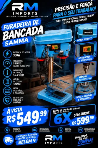 Furadeira De Bancada Profissional Gamma 350w Com Mesa Ajustável