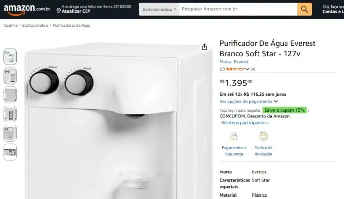 Purificador De Água Everest Branco Soft Star - 127v