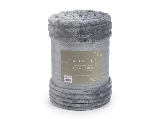 Cobertor Manta Queen Flannel Toronto ANDREZA - Toque de Seda 2,20m x 2,40m - Cinza 