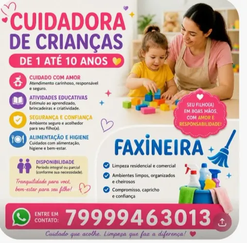 Sou babá e faxineira estou disponível 