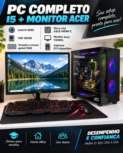 PC Completo Intel i5 + Monitor Acer 24" | SSD + Kit Gamer RGB