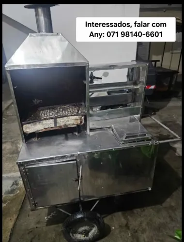 Carrinho de churrasco em aço inoxidável com coifa