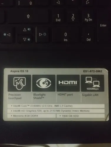 Notebook Acer i3 6 Geração.