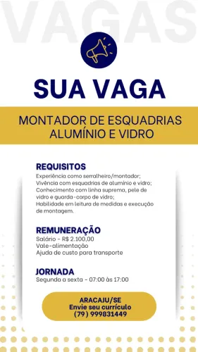 Serralheiro / Montador de Esquadrias de Alumínio e Vidro
