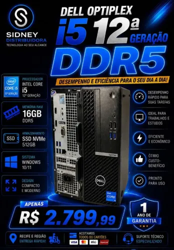 Desktop Dell i5 de 12°geração 16GB DDR5 NVME 512- 1ano de garantia