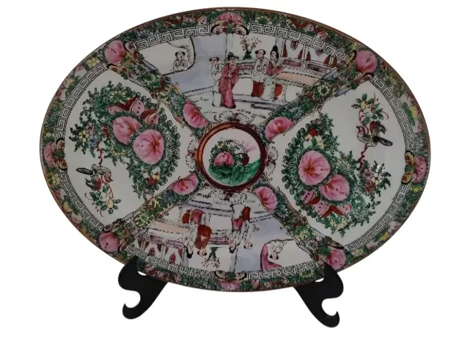 Antiga Travessa 37 Cm Oval Família Rosa Porcelana Chinesa