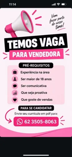 Vaga para vendedora