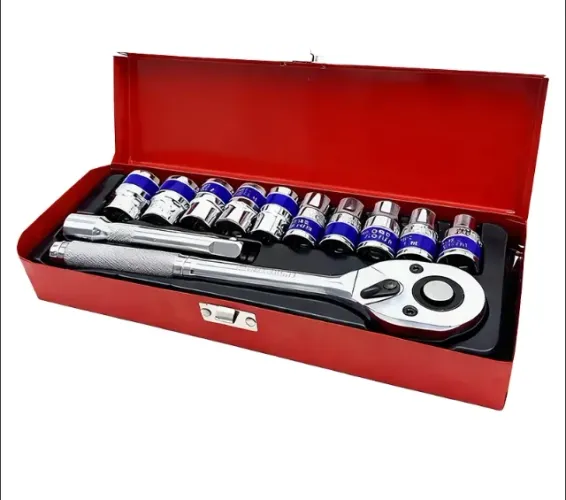 Kit Chave Catraca 1/2" 14 Peças com Soquetes Cr-V e Extensões em Maleta