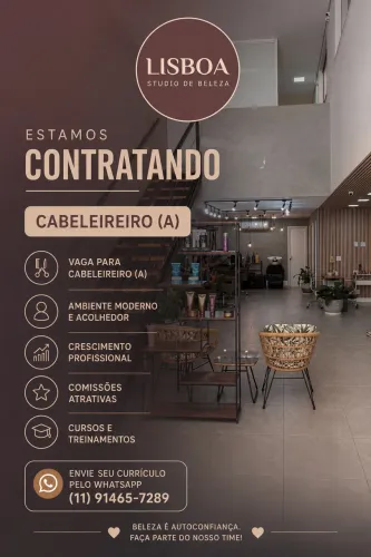? CONTRATAÇÃO HOJE - CABELEIREIRO(A) E ESTETICISTA | VAGAS LIMITADAS ?