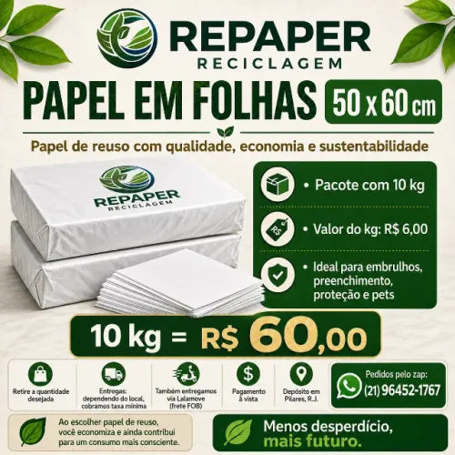 Papel Branco de Reuso 50x60 cm Pacote 10 kg