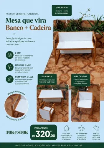 Mesa que vira banco Tok Stok por apenas 320 infantil