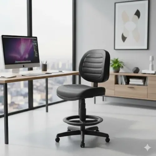 Cadeira Caixa Executiva Costurada Preta Design Profissional 35025