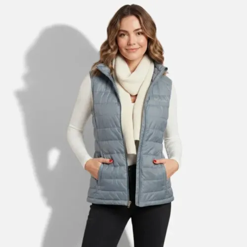 Colete Puffer Feminino Azul Columbia Sportwear Acolchoado Inverno Sem Manga com Zíper 2 Bo