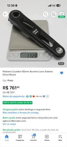 Pedivela 150mm Cruzbike 450 gramas 7075T6