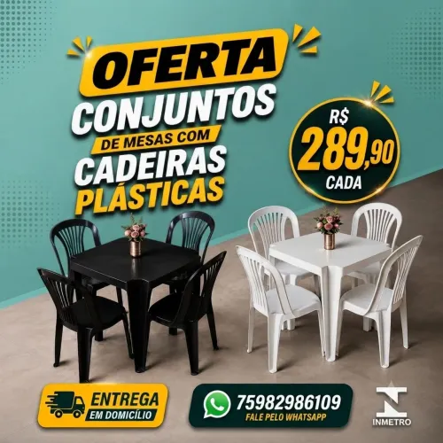 Conjuntos de mesas com cadeiras plásticas