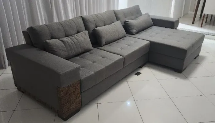 Sofá reclinável com detalhes em fibra natural rattan - 2,95 x 1,00 x 0,70 (L x A xP)